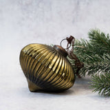 4" Olive Ribbed Lantern Glass Christmas Decoration