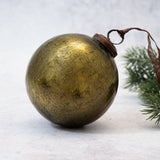 4" Olive Green Crackle Glass Christmas Bauble